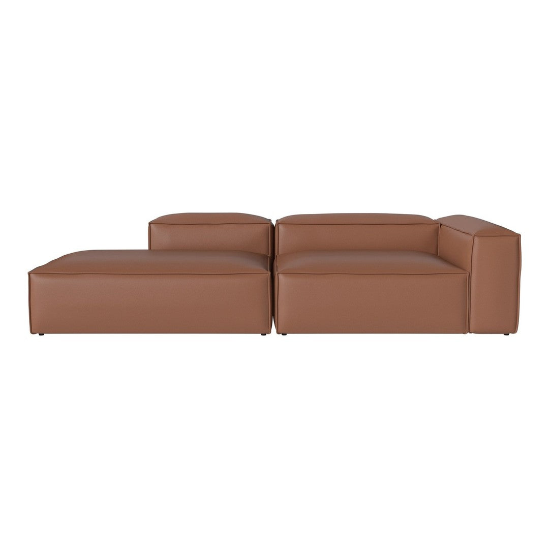 Brown leather sectional sofa with a minimalist design and smooth texture, perfect for modern interiors.