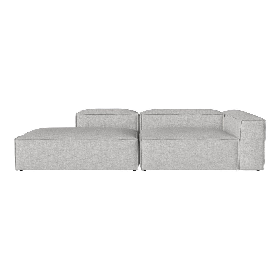 Modern gray sectional sofa with a textured fabric, featuring clean lines and a minimalist design. Perfect for any decor.