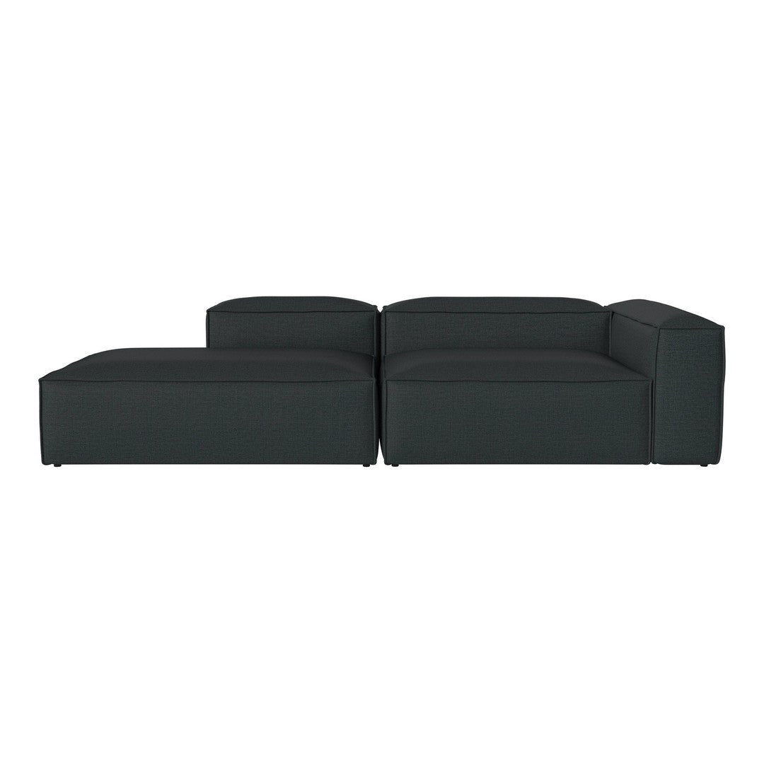 Sleek dark green sectional sofa with a modern, minimalistic design and smooth, textured upholstery.