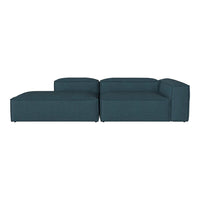Teal sectional sofa with a modern, minimalist design and smooth fabric texture. Perfect for contemporary interiors.