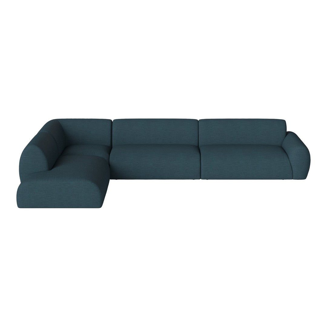 Modern teal sectional sofa with a smooth, solid color and minimalist design. Perfect for contemporary living spaces.