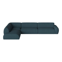 Modern teal sectional sofa with a smooth, solid color and minimalist design. Perfect for contemporary living spaces.