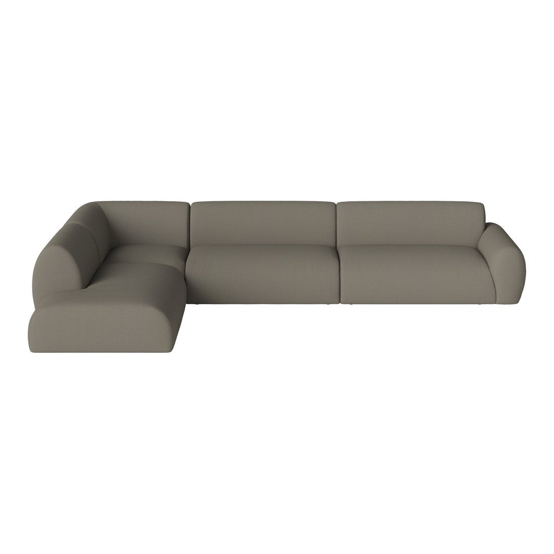 Stylish sectional sofa in a muted taupe fabric with a smooth, modern design and no visible patterns.