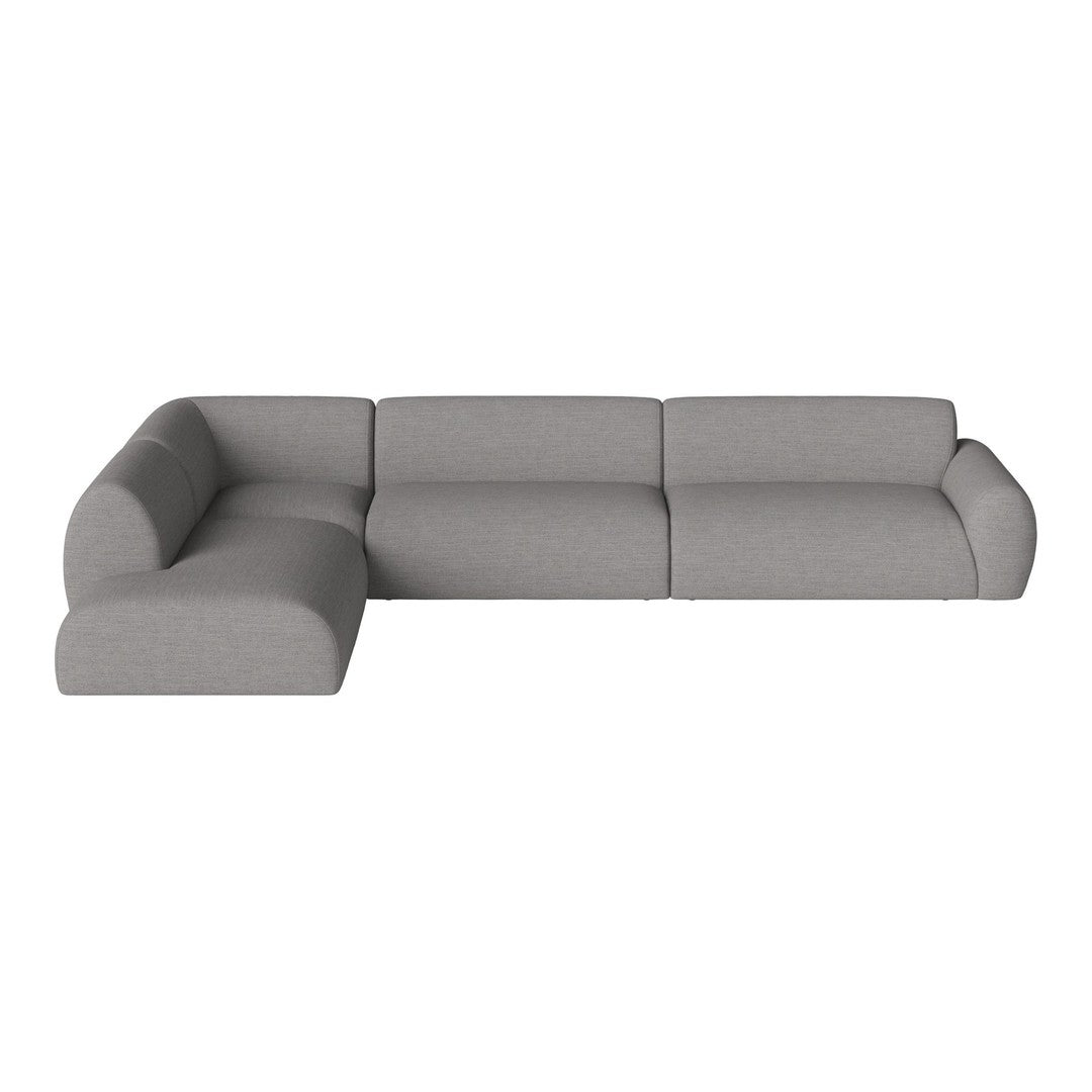 Gray sectional sofa with a modern, minimalist design and smooth fabric texture. Perfect for contemporary living spaces.
