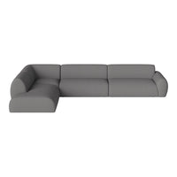 Modern gray sectional sofa with a smooth, minimalist design. Perfect for contemporary living spaces.