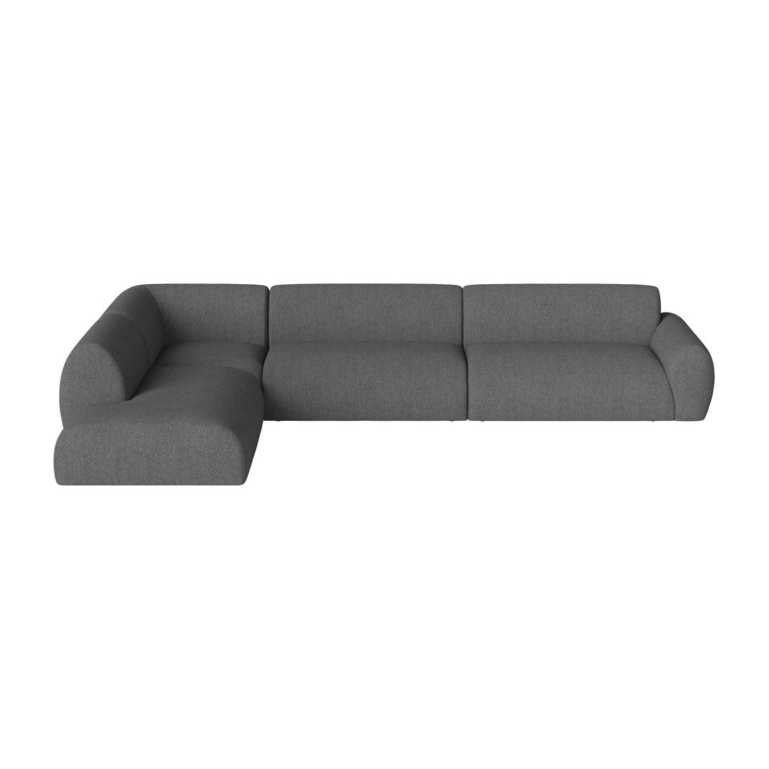 Gray sectional sofa with a modern, clean design and smooth fabric texture, ideal for contemporary living spaces.