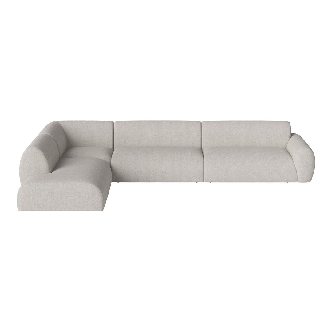 Light gray sectional sofa with smooth, minimalist lines and a modern, textured fabric. Perfect for contemporary decor.