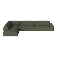 Sleek olive green sectional sofa with smooth, minimalist design and no visible patterns. Perfect for modern spaces.