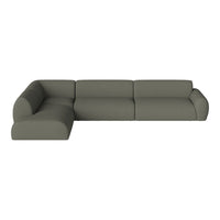 Modern gray sectional sofa with smooth, minimalist design and rounded edges, perfect for contemporary living spaces.