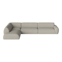Light gray sectional sofa with a modern, minimalist design and smooth fabric texture. Perfect for contemporary living spaces.