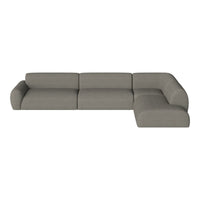 Gray sectional sofa with a smooth, contemporary design and subtle texture, perfect for modern living spaces.