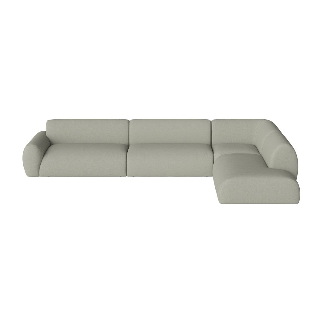 Modern light gray sectional sofa with a clean, minimalistic design and soft fabric texture. Perfect for contemporary decor.