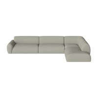Modern light gray sectional sofa with a clean, minimalistic design and soft fabric texture. Perfect for contemporary decor.