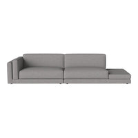 Gray sectional sofa with a minimalist design and smooth fabric upholstery, featuring a solid color and no visible patterns.