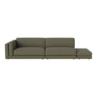 Olive green sectional sofa with a modern, minimalist design and textured upholstery for added style.