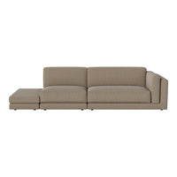 Beige sectional sofa with a simple, textured pattern for modern living spaces. Soft upholstery and minimalist design.