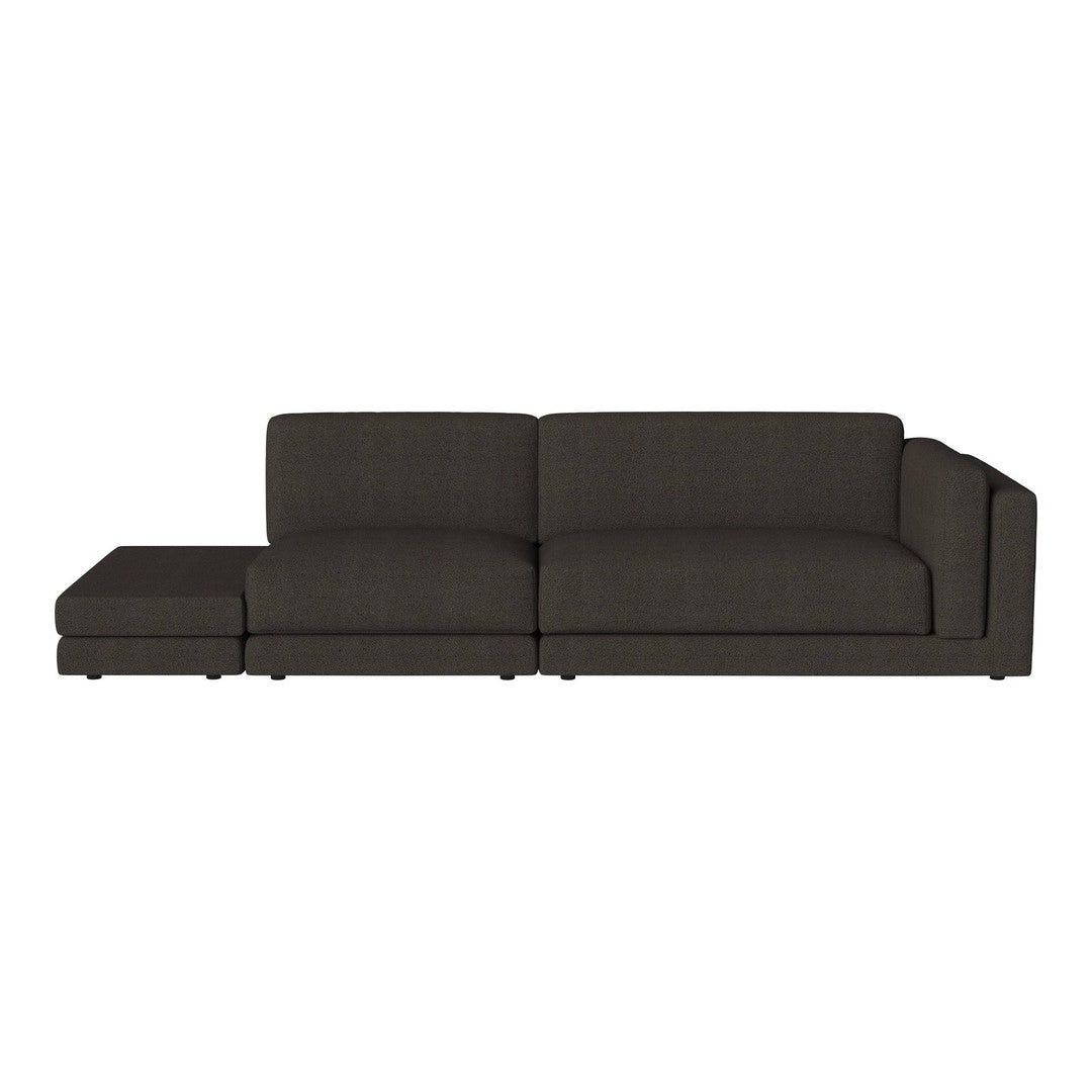 Modern dark gray sectional sofa with clean lines and a textured fabric pattern, ideal for contemporary living spaces.