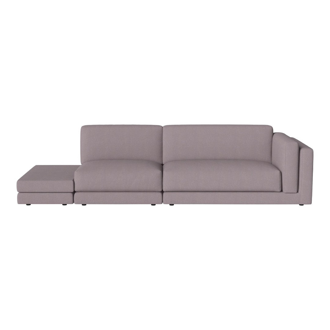 Light gray sectional sofa with clean lines and a minimalist design, perfect for modern living spaces.