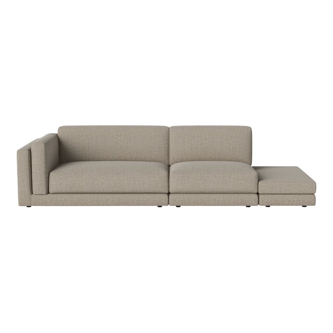 Light beige, textured fabric sectional sofa with clean lines and modern design, ideal for any living space.