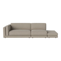 Light beige, textured fabric sectional sofa with clean lines and modern design, ideal for any living space.