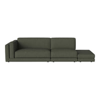 Dark green modern sectional sofa with a sleek, minimalist design and textured fabric upholstery. Perfect for contemporary decor.