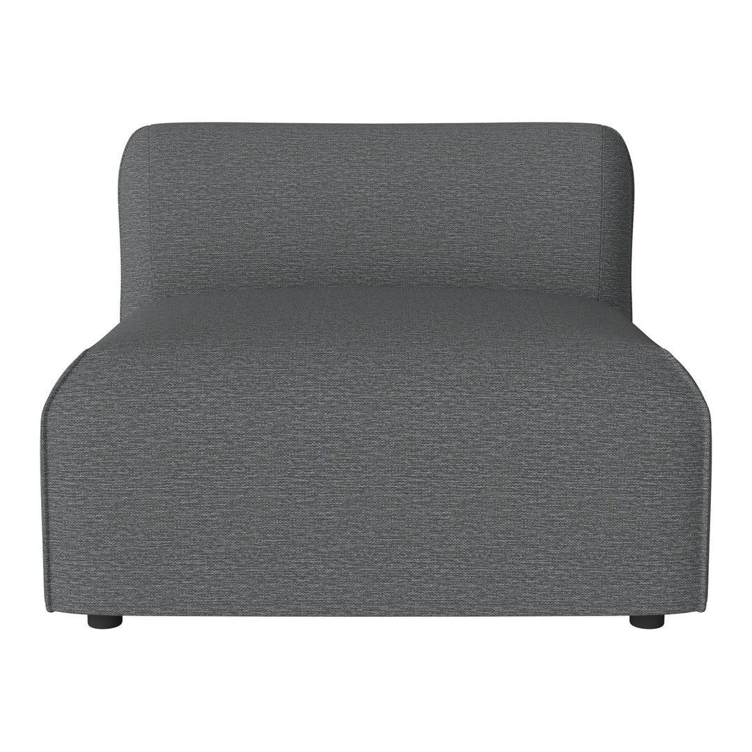 Gray upholstered accent chair with a textured finish, featuring a modern minimalist design. Ideal for contemporary decor.