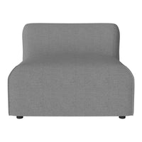 Gray upholstered chair with a minimalist design and smooth, solid fabric pattern. Perfect for modern decor.
