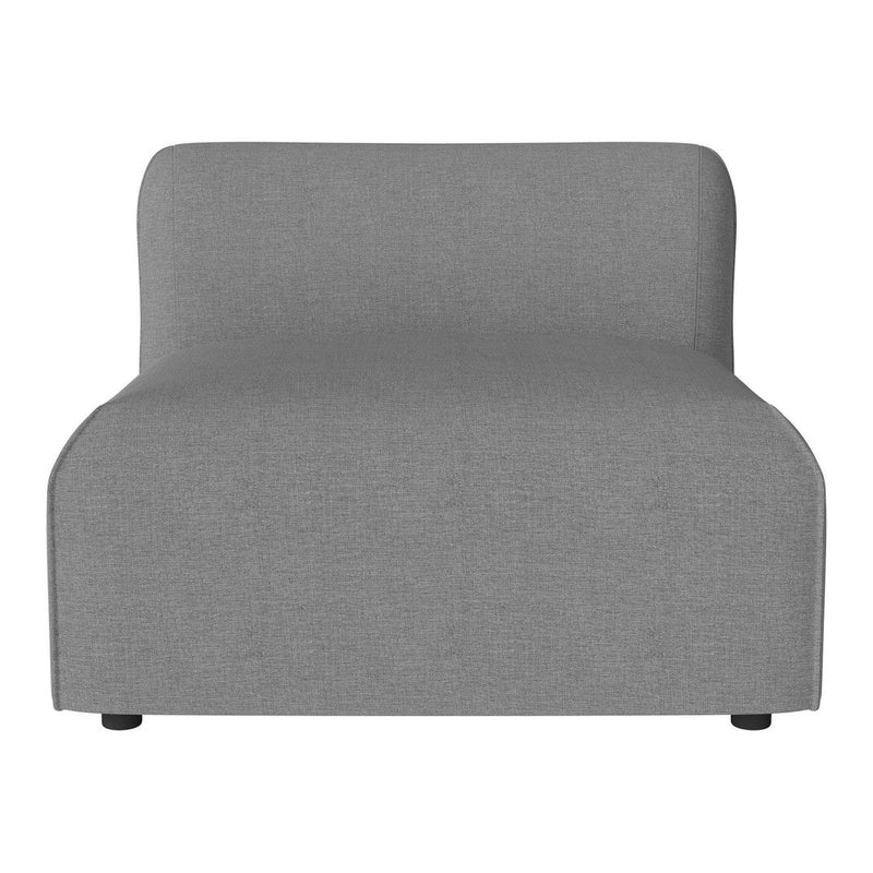 Gray upholstered chair with a minimalist design and smooth, solid fabric pattern. Perfect for modern decor.