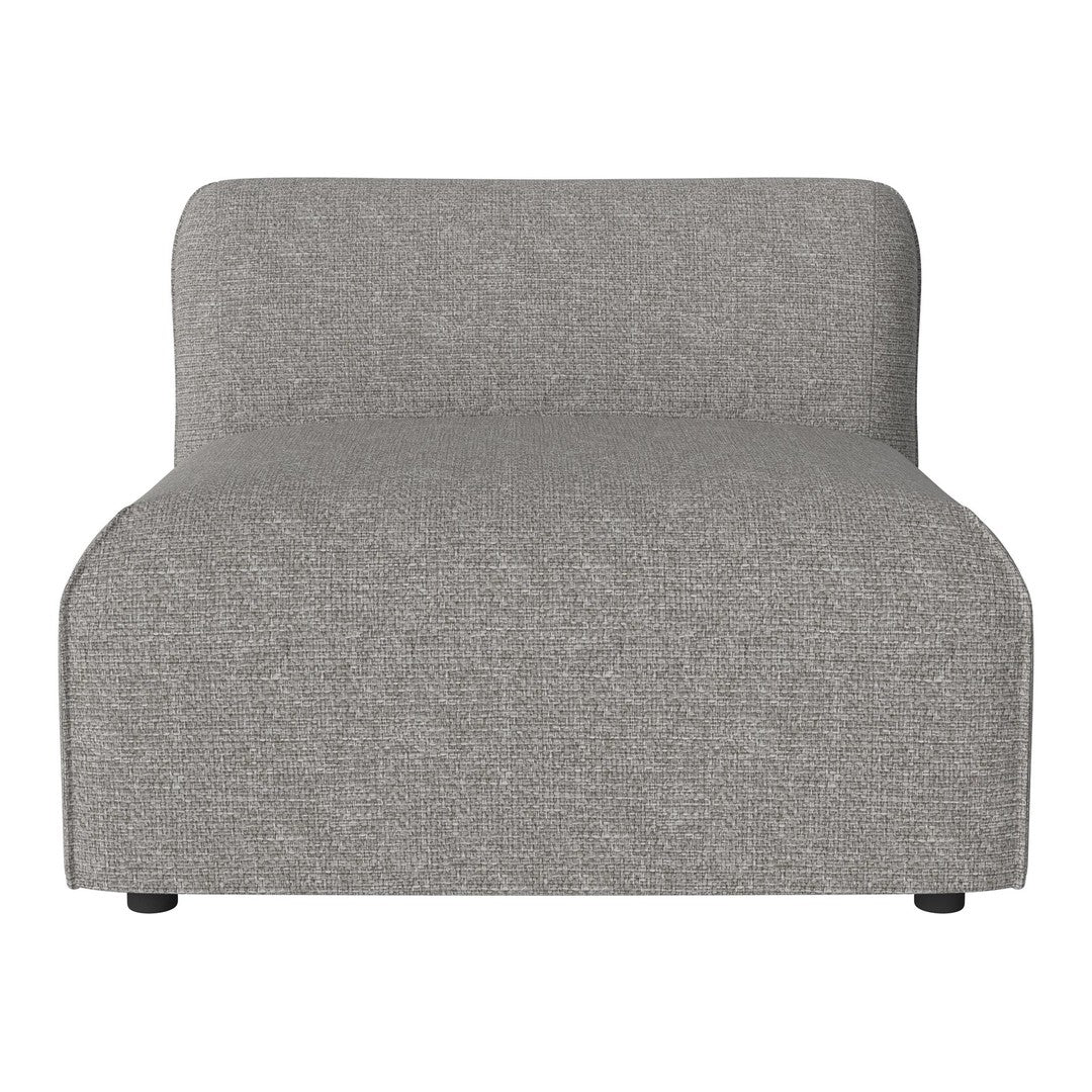 Gray upholstered armless chair with a smooth texture and minimalist design, perfect for modern interiors.