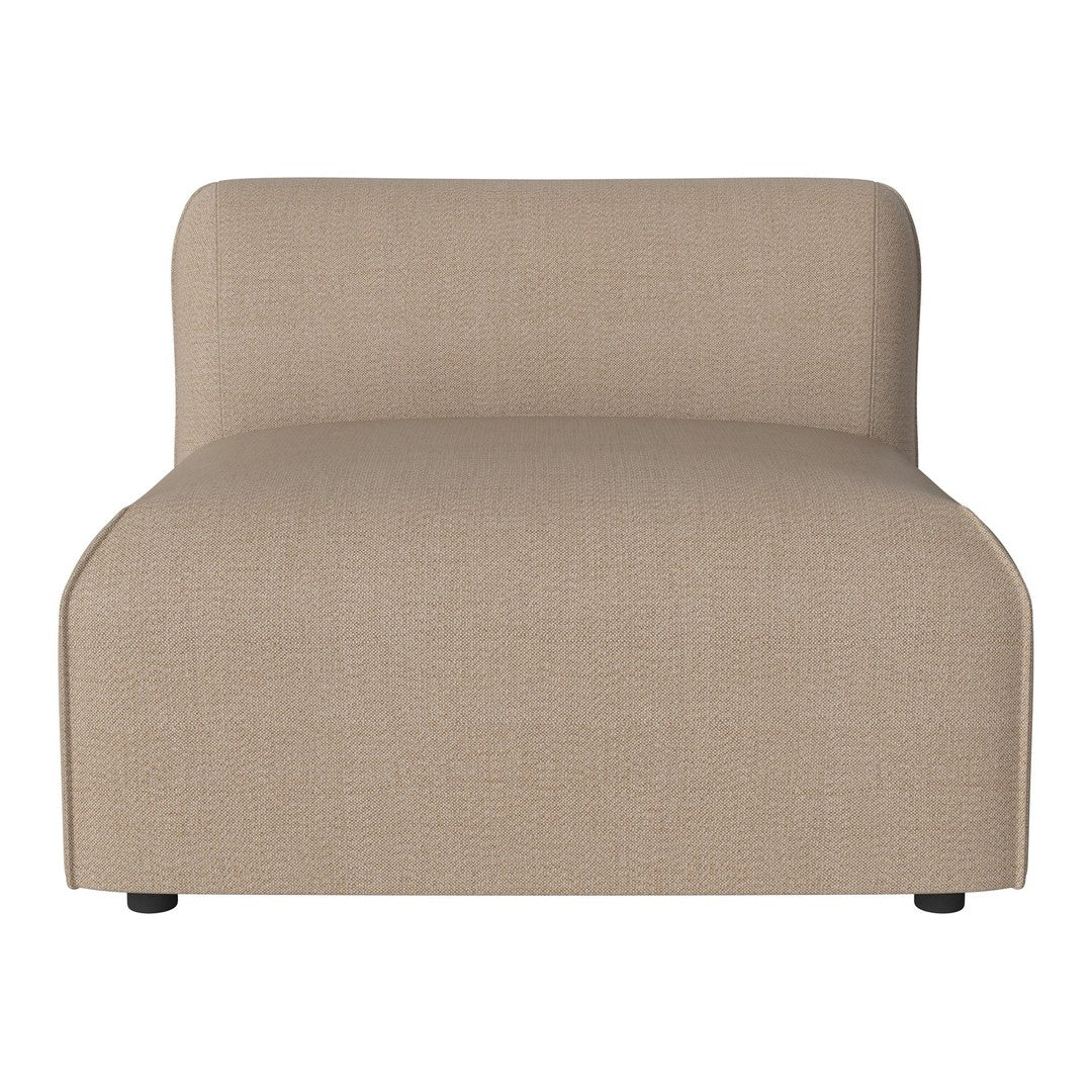 Beige upholstered chaise lounge with a smooth, minimalist design and subtle texture. Perfect for modern decor.