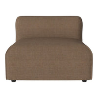 Brown upholstered accent chair with a textured pattern, featuring a smooth, modern design and rounded edges.