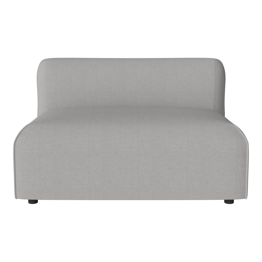 Gray upholstered couch with a smooth, minimalist design and soft, modern lines. Perfect for contemporary spaces.