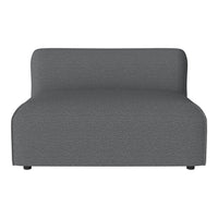 Gray upholstered modular sofa with a smooth, minimalist design and subtle textured pattern. Perfect for modern spaces.