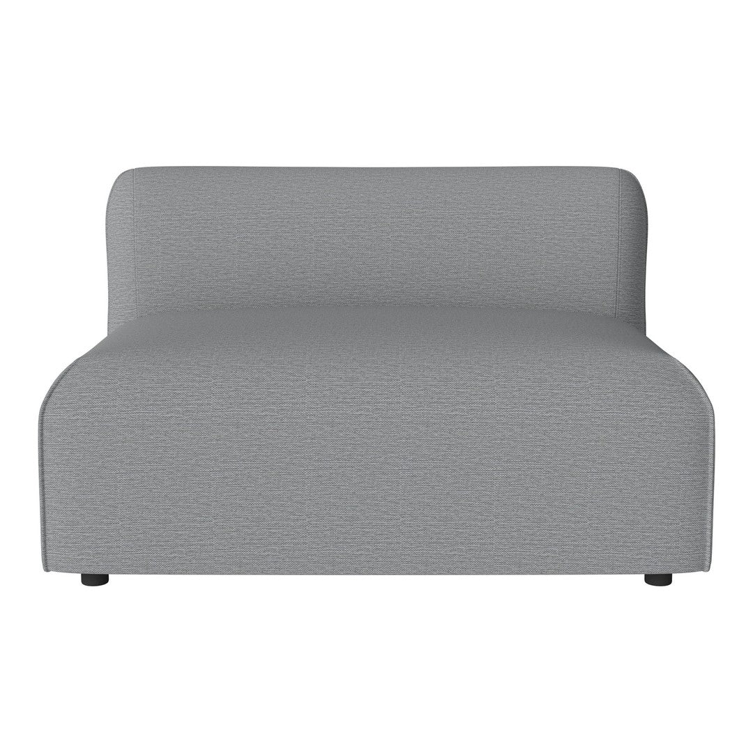 Gray upholstered chair with a smooth, minimalist design, featuring a textured fabric pattern for added depth.