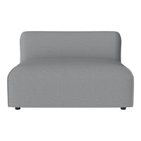 Gray upholstered chair with a smooth, minimalist design, featuring a textured fabric pattern for added depth.