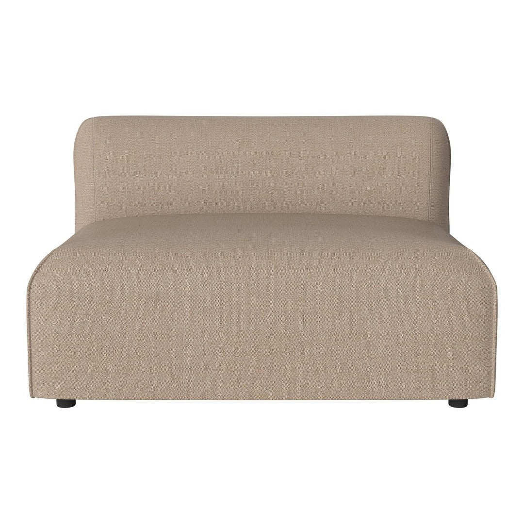 Beige upholstered sofa with a smooth, minimalist design and subtle texture, perfect for modern living spaces.