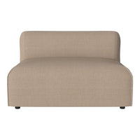 Beige upholstered sofa with a smooth, minimalist design and subtle texture, perfect for modern living spaces.