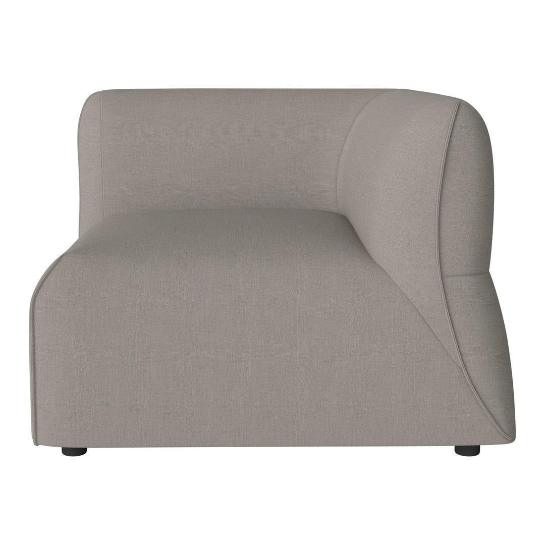 Light gray contemporary sofa with a soft, curved design and smooth texture. Perfect for modern living spaces.
