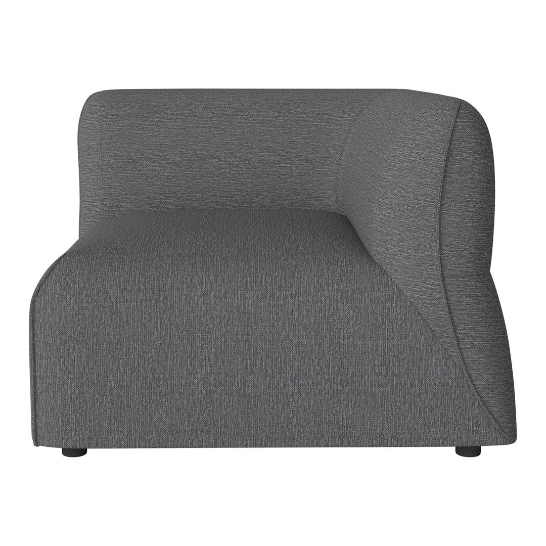 Gray upholstered armchair with a textured pattern and seamless, modern design. Ideal for contemporary interiors.