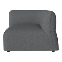 Gray upholstered armchair with a textured pattern and seamless, modern design. Ideal for contemporary interiors.