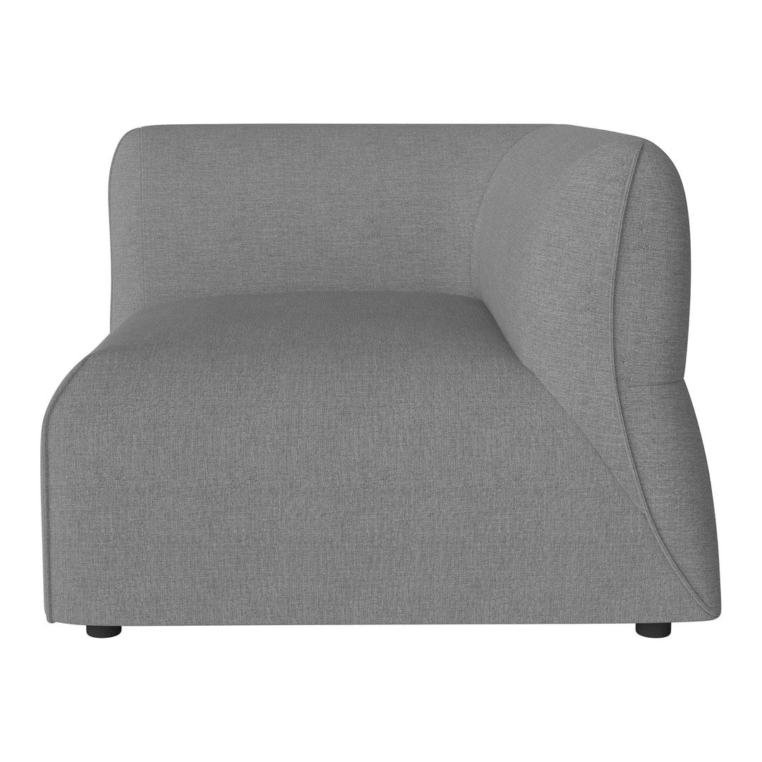 Gray modern sectional sofa with a sleek, textured fabric and curved silhouette. Ideal for contemporary living spaces.