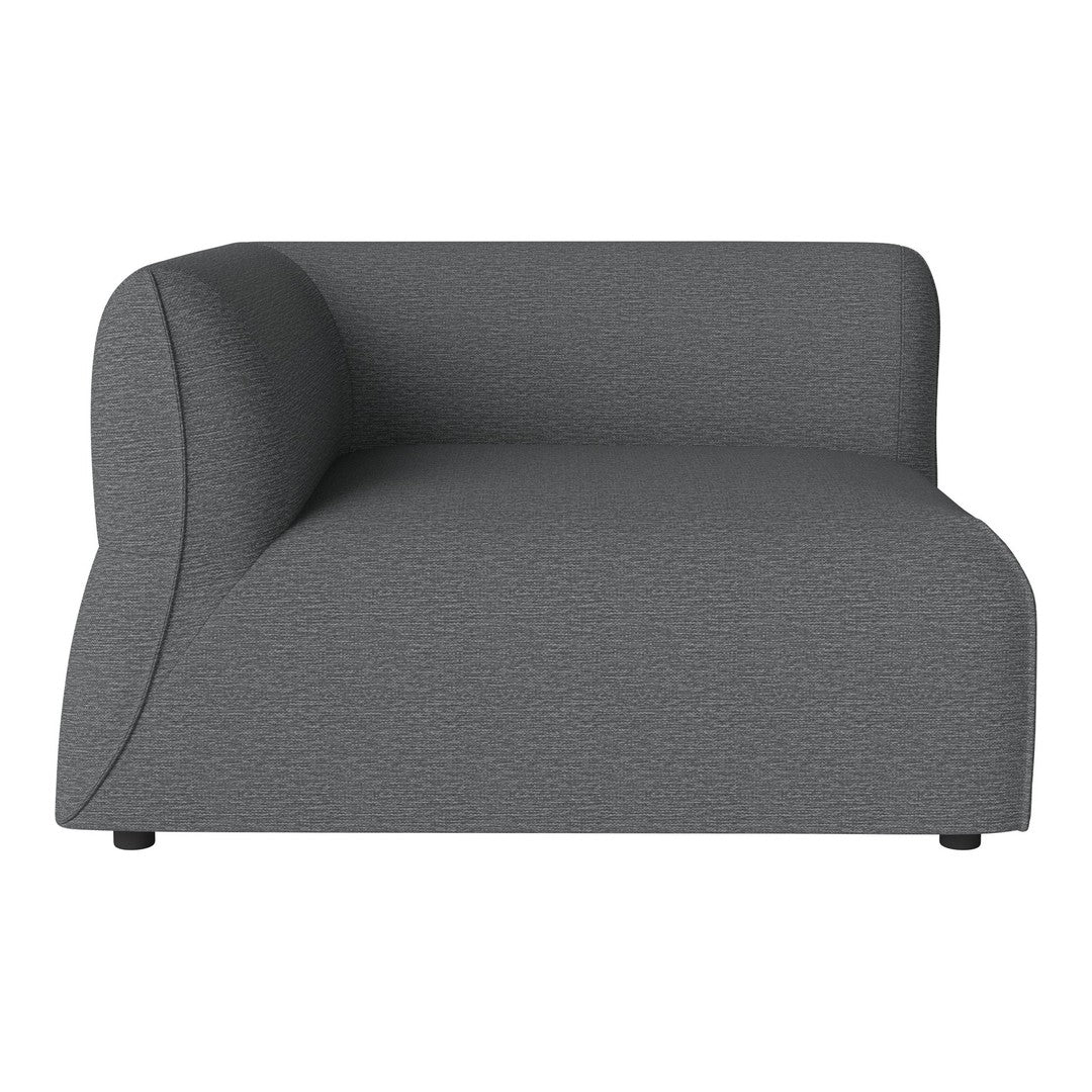 Contemporary dark gray sofa with a textured fabric and modern curved design. Perfect for stylish living spaces.