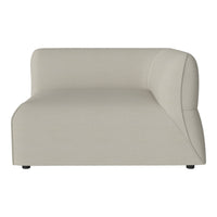 Beige upholstered modular sofa with a smooth, minimalist design and curved armrest. Ideal for modern interiors.