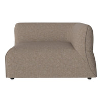 Stylish, curved sofa in a warm taupe fabric with a textured pattern, perfect for modern living spaces.