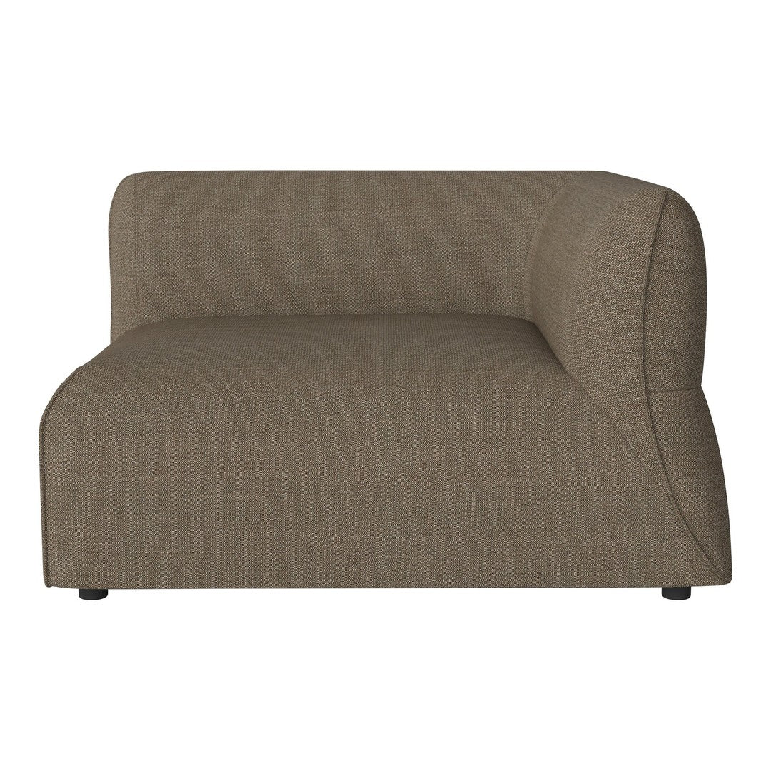 Modern brown sectional sofa with a textured fabric pattern and sleek, minimalist design. Perfect for contemporary spaces.