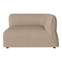 Beige, minimalist one-arm sofa with a soft texture and smooth curves, perfect for modern living spaces.