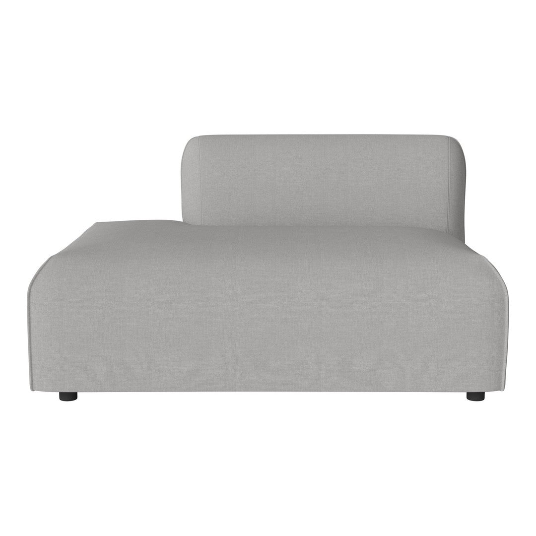 Light gray modular sofa with a smooth, minimalist design and soft fabric texture, perfect for modern interiors.