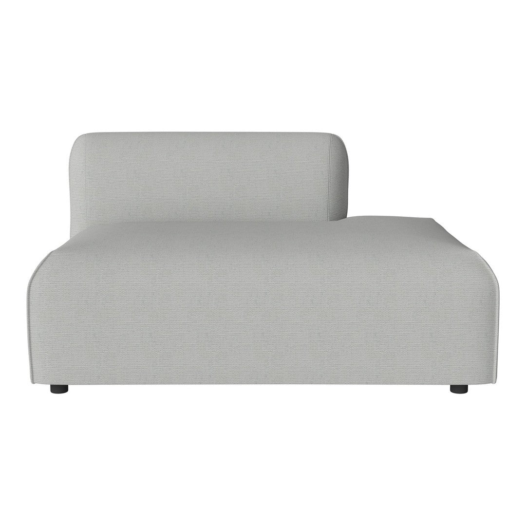 Light gray modular sofa with a minimalist design and smooth fabric texture, ideal for modern interiors.