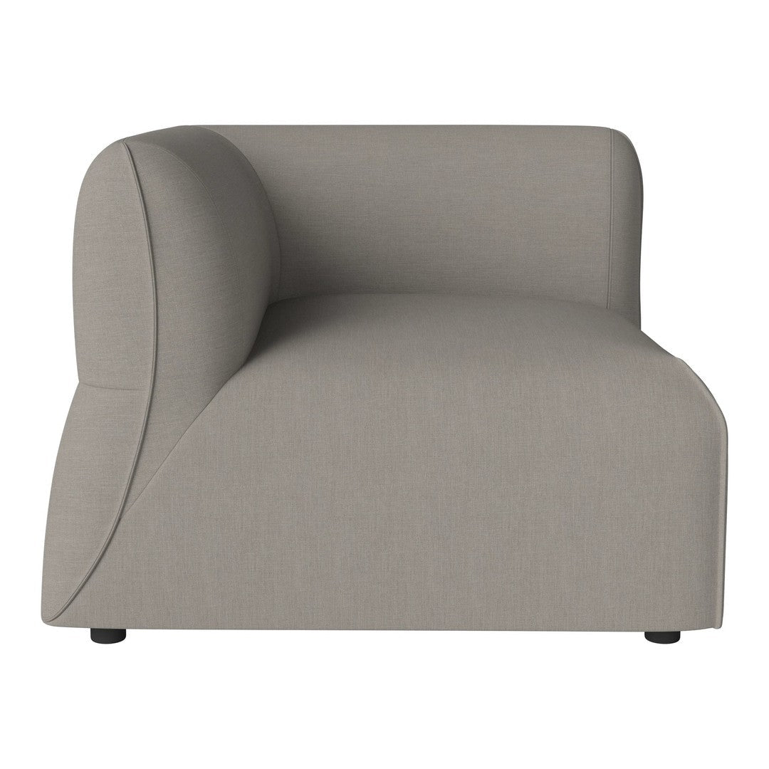 Stylish gray upholstered accent chair with a smooth, modern curved design, perfect for contemporary spaces.