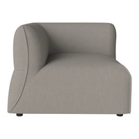 Stylish gray upholstered accent chair with a smooth, modern curved design, perfect for contemporary spaces.